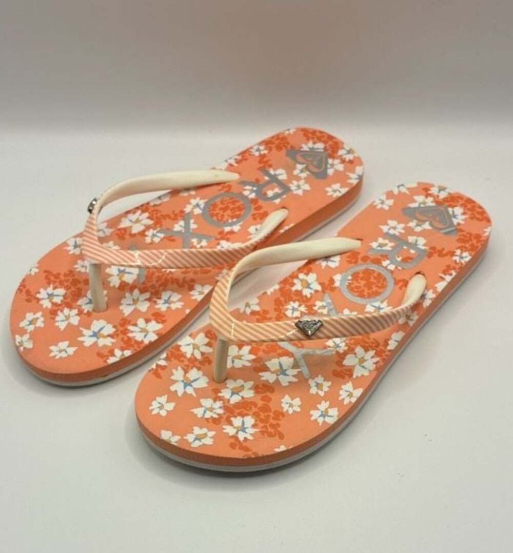 Roxy RG Pebbles VII Flip Flop Sandals Coral Orange Floral Size 3